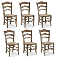 Set 6 sedie Montanara in legno massello noce scuro seduta in paglia casa hotel