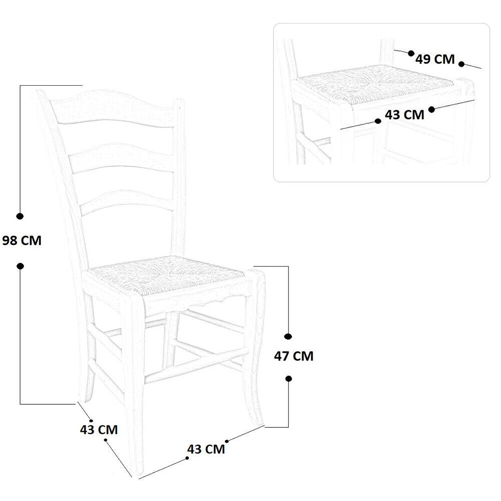 Set 6 sedie Montanara in legno massello noce scuro seduta in paglia casa hotel