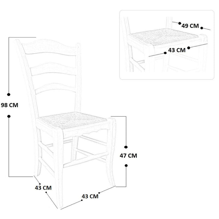 Set 6 sedie Montanara in legno massello noce scuro seduta in paglia casa hotel