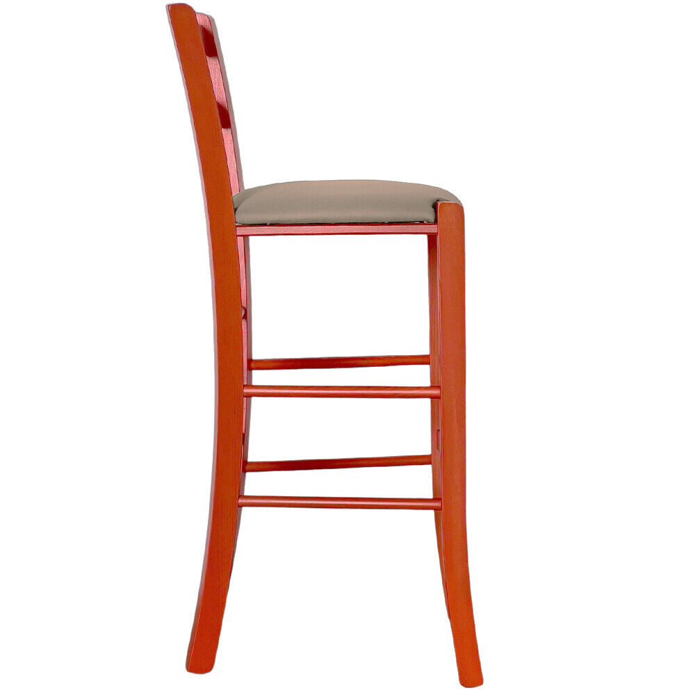 Sgabello Alto in Legno arancione h 73 cm con seduta similpelle tortora