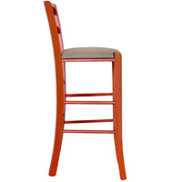 Sgabello Alto in Legno arancione h 73 cm con seduta similpelle tortora