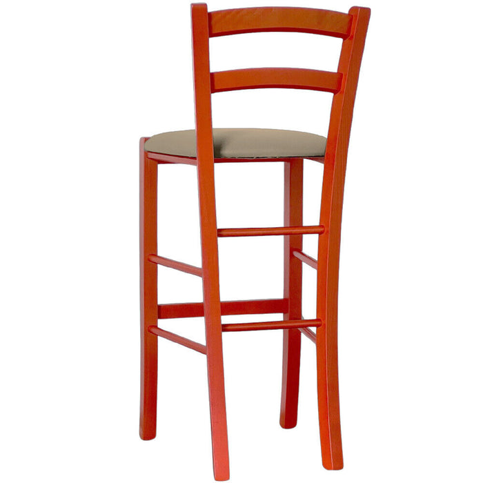 Sgabello Alto in Legno arancione h 73 cm con seduta similpelle tortora