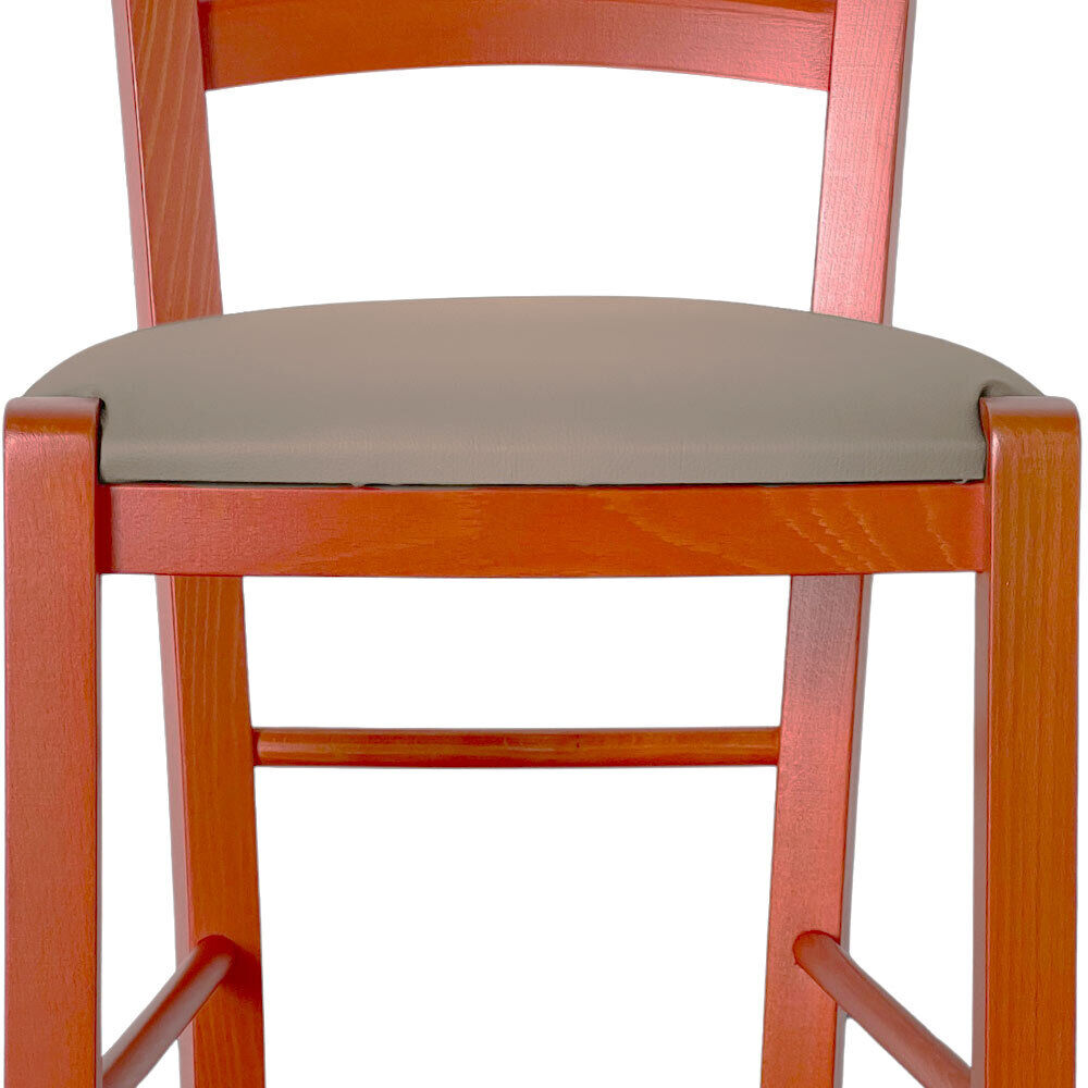 Sgabello Alto in Legno arancione h 73 cm con seduta similpelle tortora