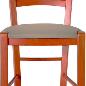 Sgabello Alto in Legno arancione h 73 cm con seduta similpelle tortora