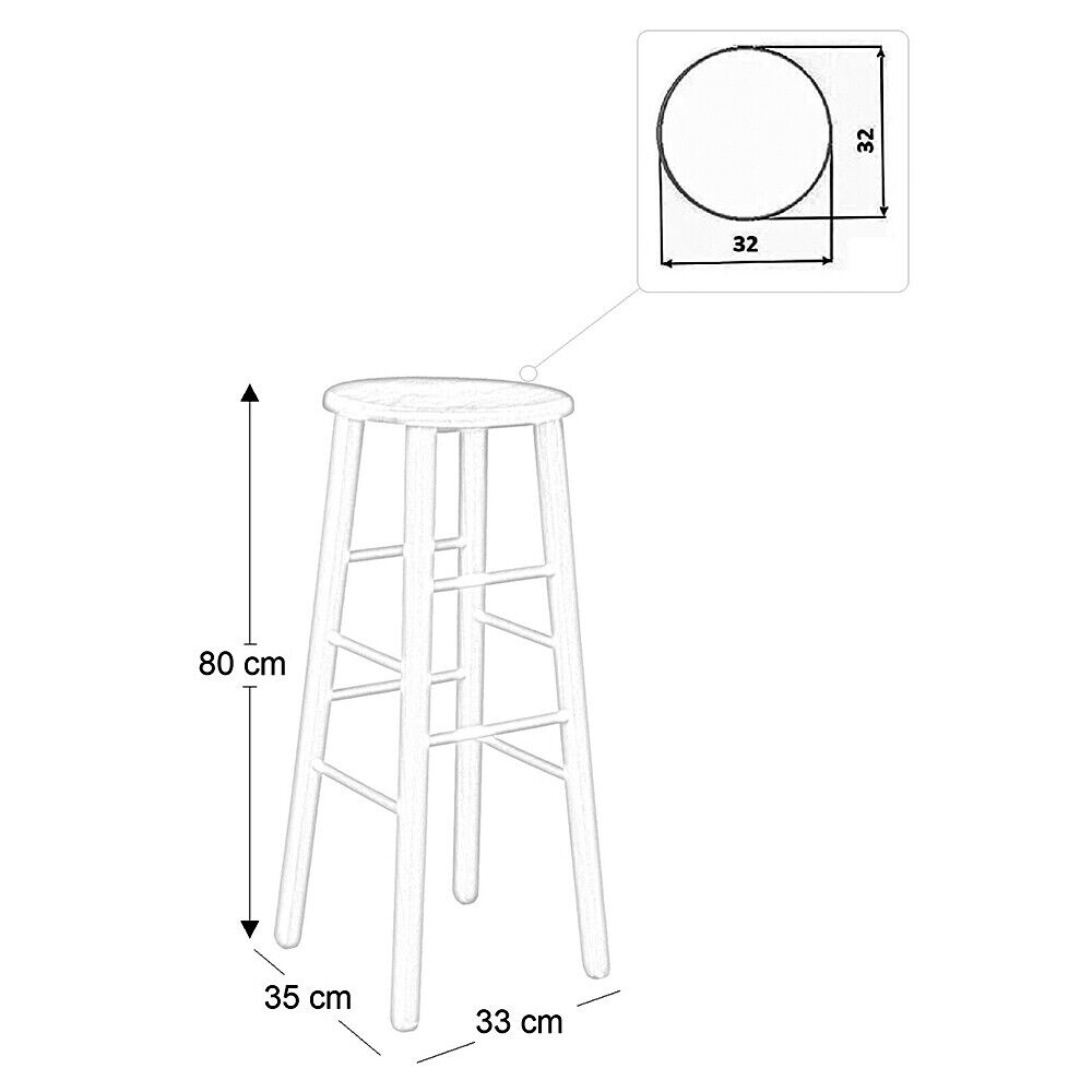 Sgabello legno con seduta rotonda h 80 cm noce chiaro gamba dritte