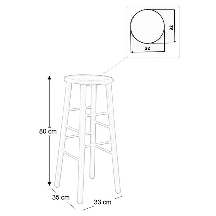 Sgabello legno con seduta rotonda h 80 cm noce chiaro gamba dritte