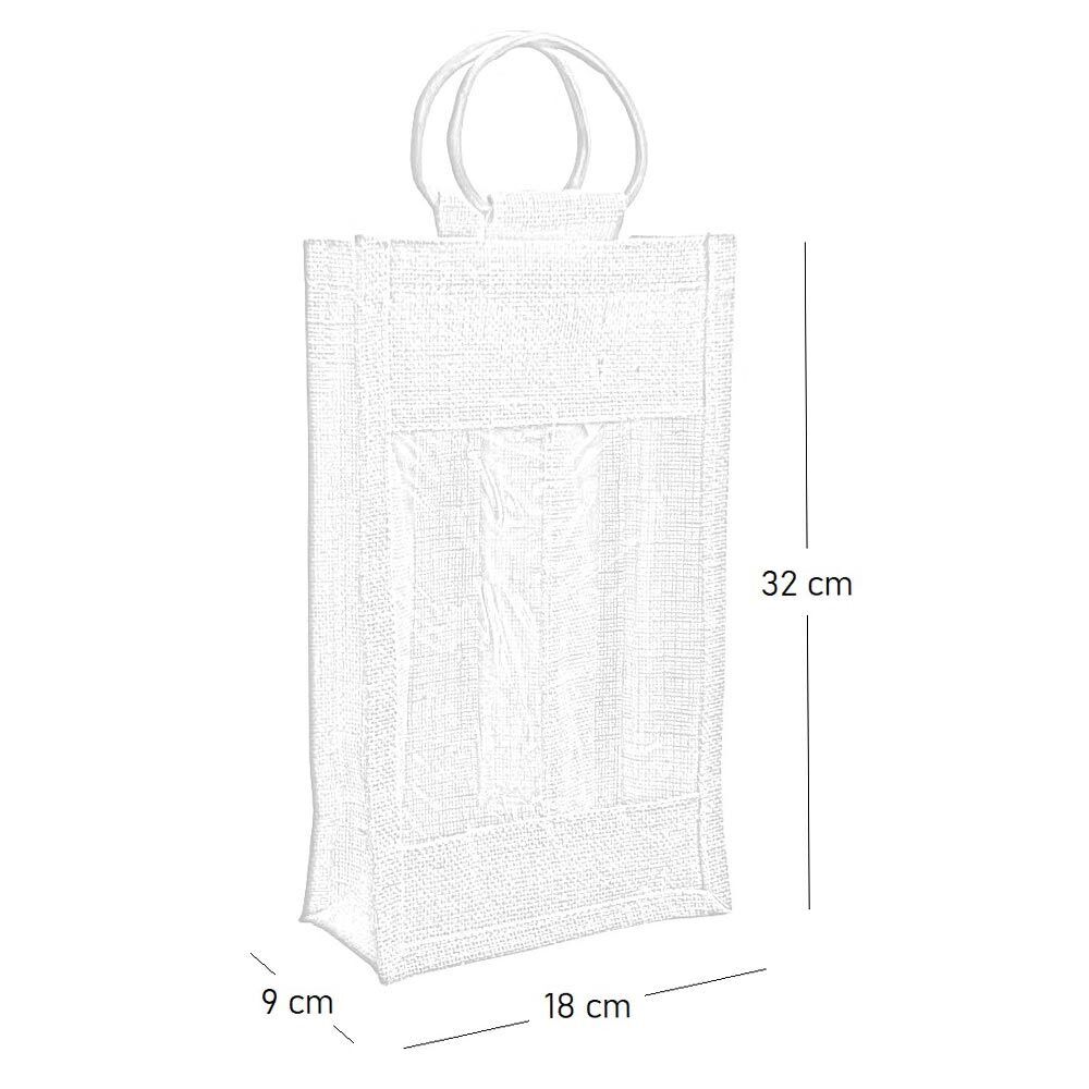 Borsa a due portabottiglia in telo juta con manici in legno x 5 pezzi