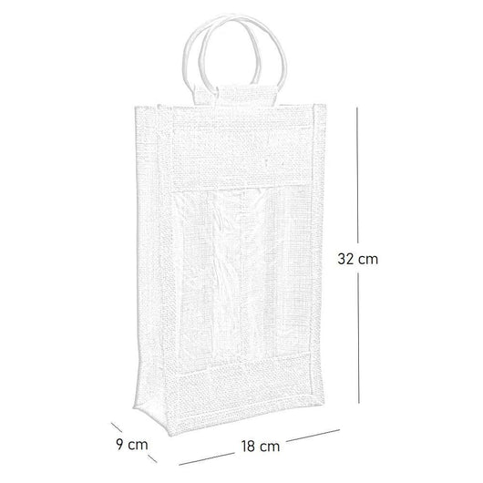 Borsa a due portabottiglia in telo juta con manici in legno x 5 pezzi