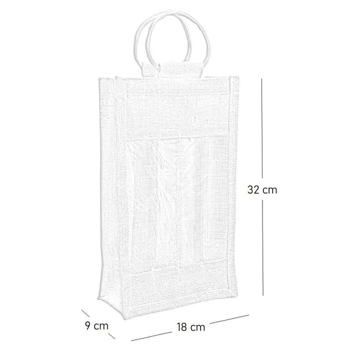 Borsa a due portabottiglia in telo juta con manici in legno x 5 pezzi