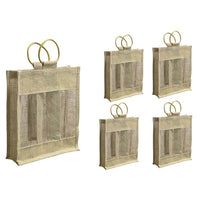 Borsa a tre portabottiglia in telo juta con manici in legno x 5 pezzi