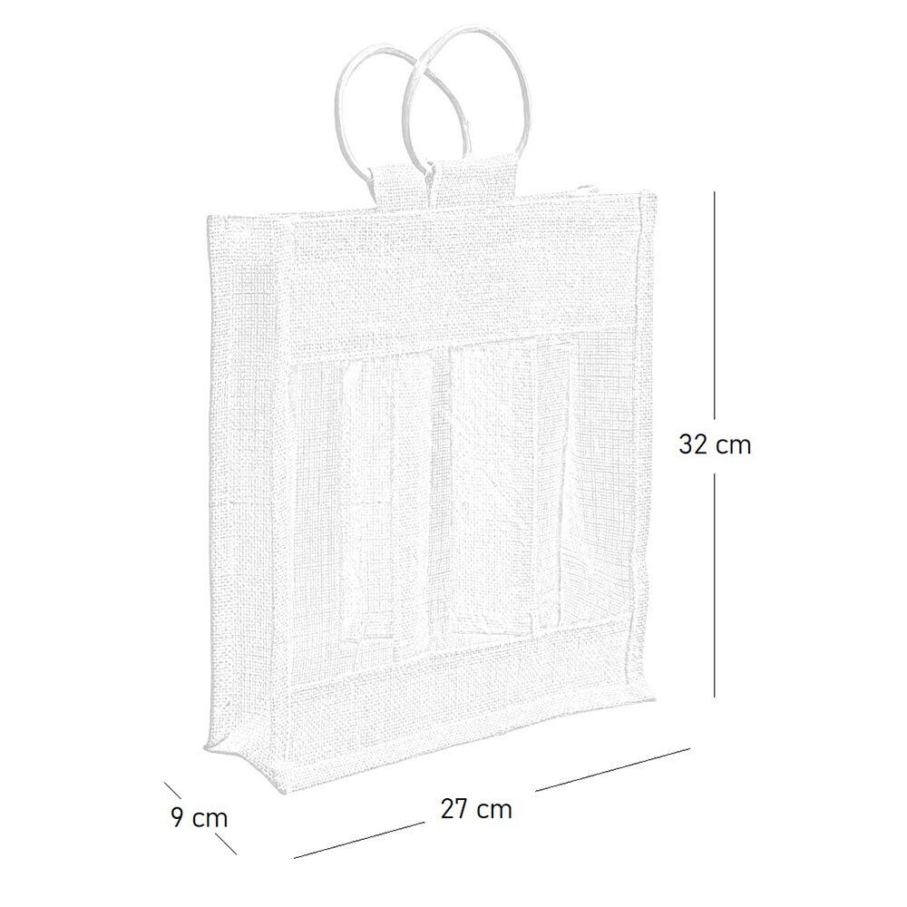 Borsa a tre portabottiglia in telo juta con manici in legno x 5 pezzi