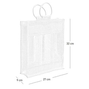 Borsa a tre portabottiglia in telo juta con manici in legno x 5 pezzi