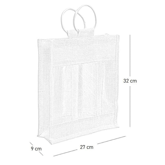 Borsa a tre portabottiglia in telo juta con manici in legno x 5 pezzi