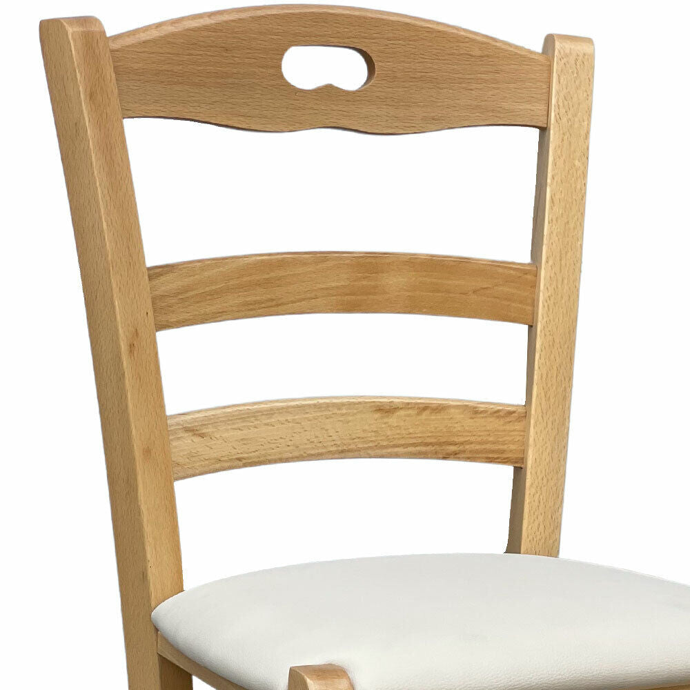 Sedia legno naturale loris con seduta imbottita similpelle beige