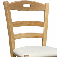 Sedia legno naturale loris con seduta imbottita similpelle beige