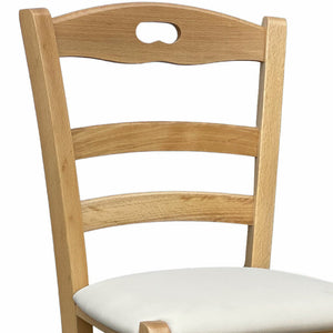 Sedia legno naturale loris con seduta imbottita similpelle beige