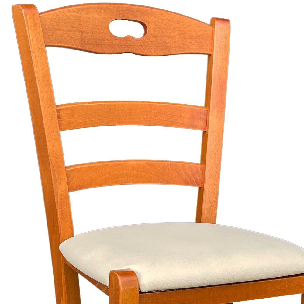 Sedia legno loris ciliegio con seduta in similpelle beige
