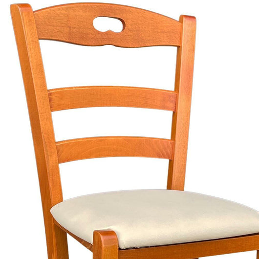 Sedia legno loris ciliegio con seduta in similpelle beige