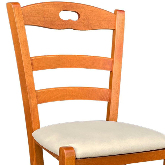 Sedia legno loris ciliegio con seduta in similpelle beige