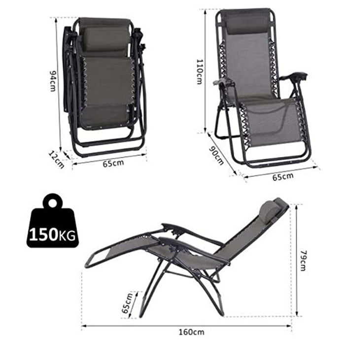 Sedia sdraio richiudibile a gravita zero textilene grigio x 2