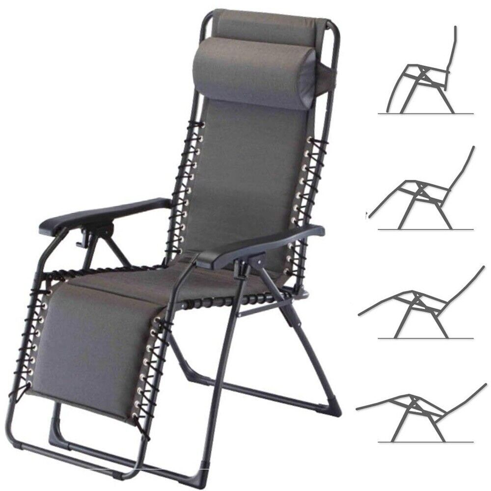 Sedia sdraio richiudibile a gravita zero textilene grigio x 2