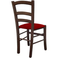 Sedia di legno venezia noce scuro con seduta  imbottita ecopellerosso