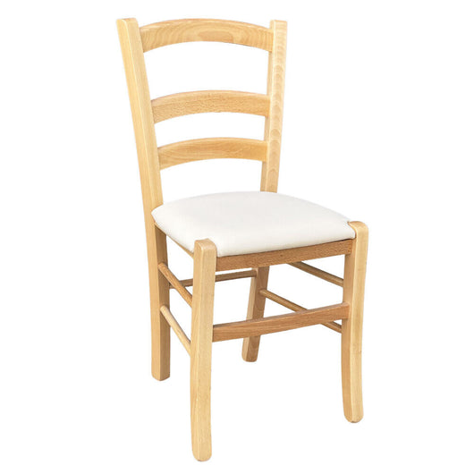 Sedia legno venezia  color naturale con seduta similpelle imbottita crema