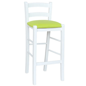 Sgabello legno bianco sedile in similpelle verde h 67 cm da terra alla seduta
