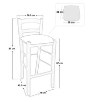 Sgabello legno bianco sedile in similpelle verde h 67 cm da terra alla seduta