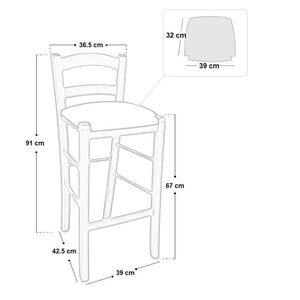 Sgabello legno bianco sedile in similpelle verde h 67 cm da terra alla seduta