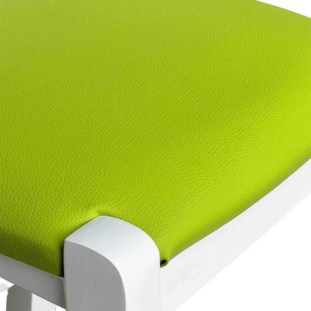Sgabello legno bianco sedile in similpelle verde h 67 cm da terra alla seduta