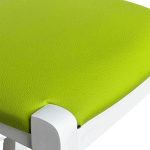 Sgabello legno bianco sedile in similpelle verde h 67 cm da terra alla seduta
