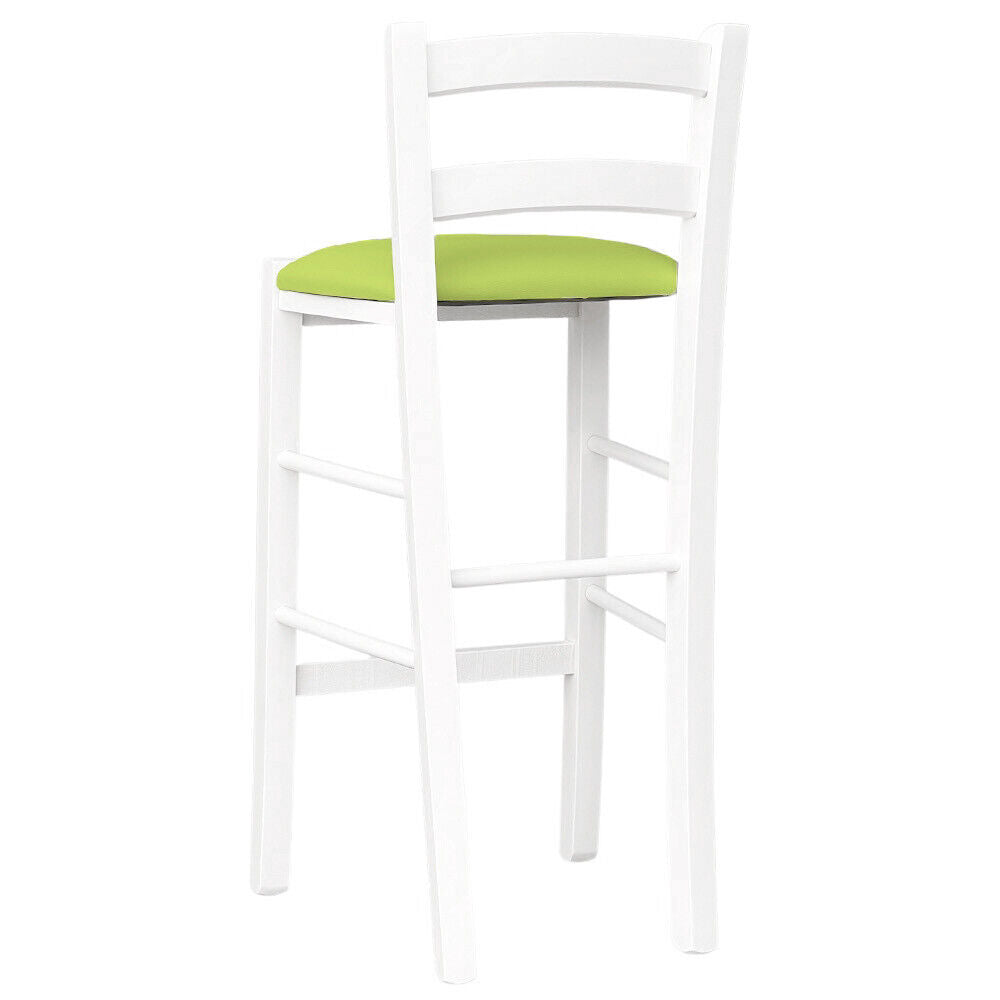 Sgabello legno bianco sedile in similpelle verde h 67 cm da terra alla seduta