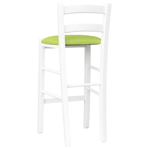 Sgabello legno bianco sedile in similpelle verde h 67 cm da terra alla seduta