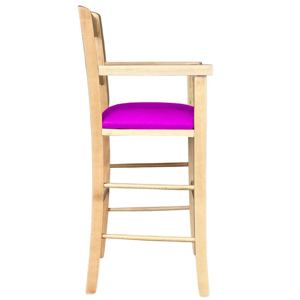 Seggiolone in legno naturale con seduta similpelle lilla