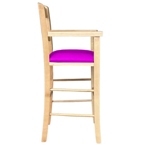 Seggiolone in legno naturale con seduta similpelle lilla