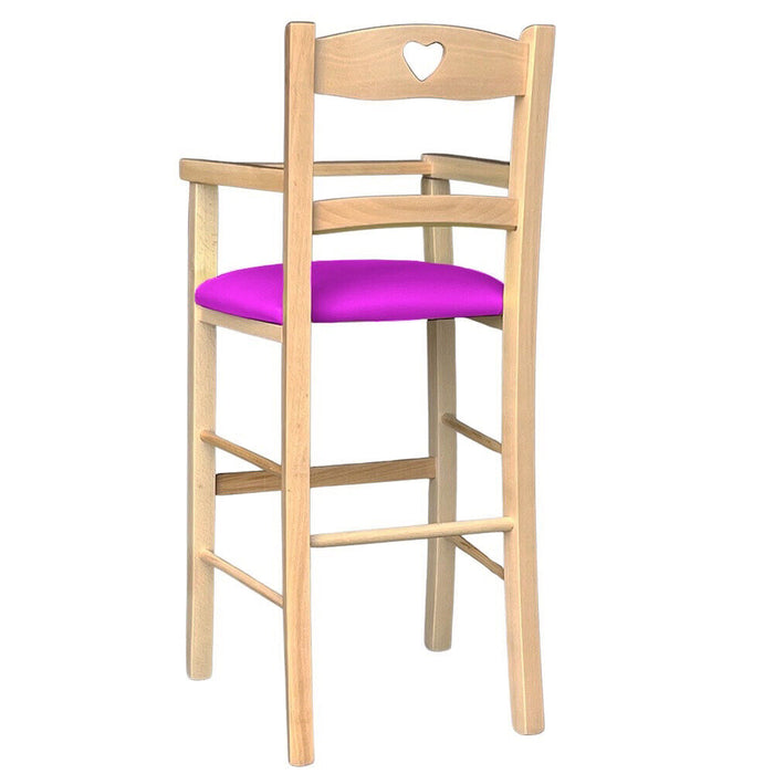 Seggiolone in legno naturale con seduta similpelle lilla