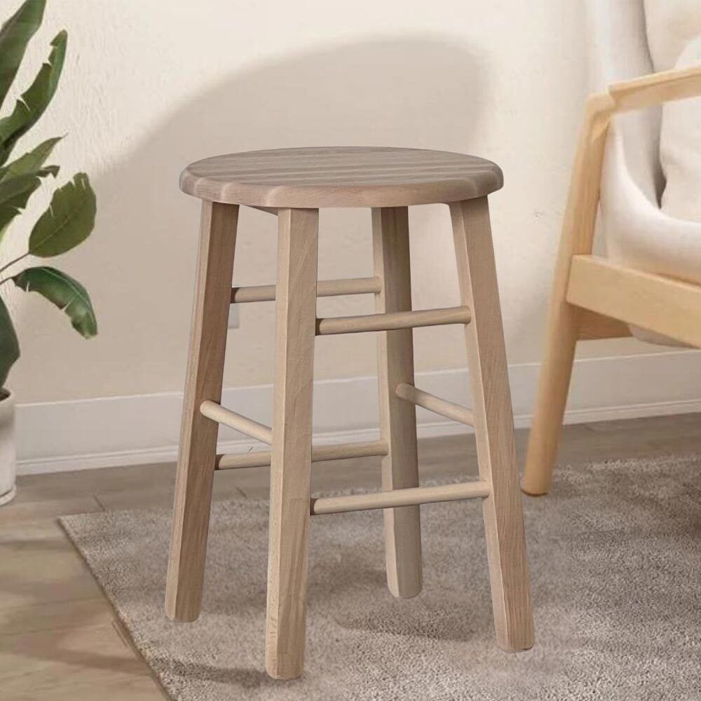 Sgabello di legno con seduta rotonda h 47 cm grezzo da verniciare gamba dritti