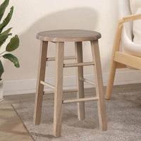 Sgabello di legno con seduta rotonda h 47 cm grezzo da verniciare gamba dritti