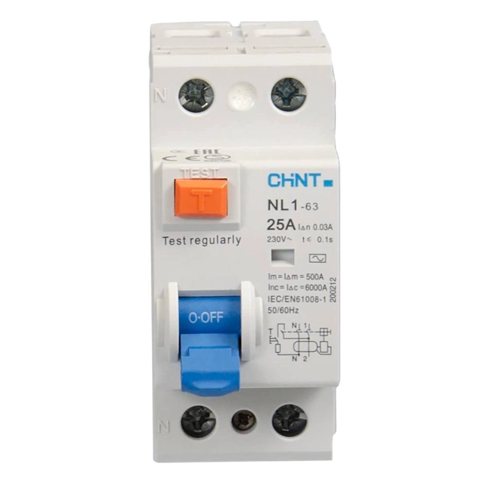 Interruttore differenziale bipolare puro tipo ac 30ma chint serie nl1-63 *** ampere 25 ampere, confezione 1