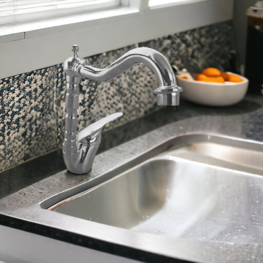 Rubinetto miscelatore per cucina con canna alta decorata vintage, completo