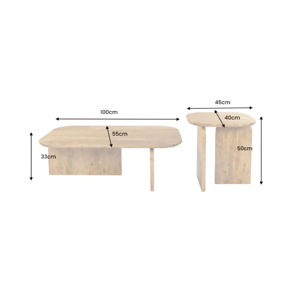 Set di 2 tavolini ORION in legno massiccio di mango