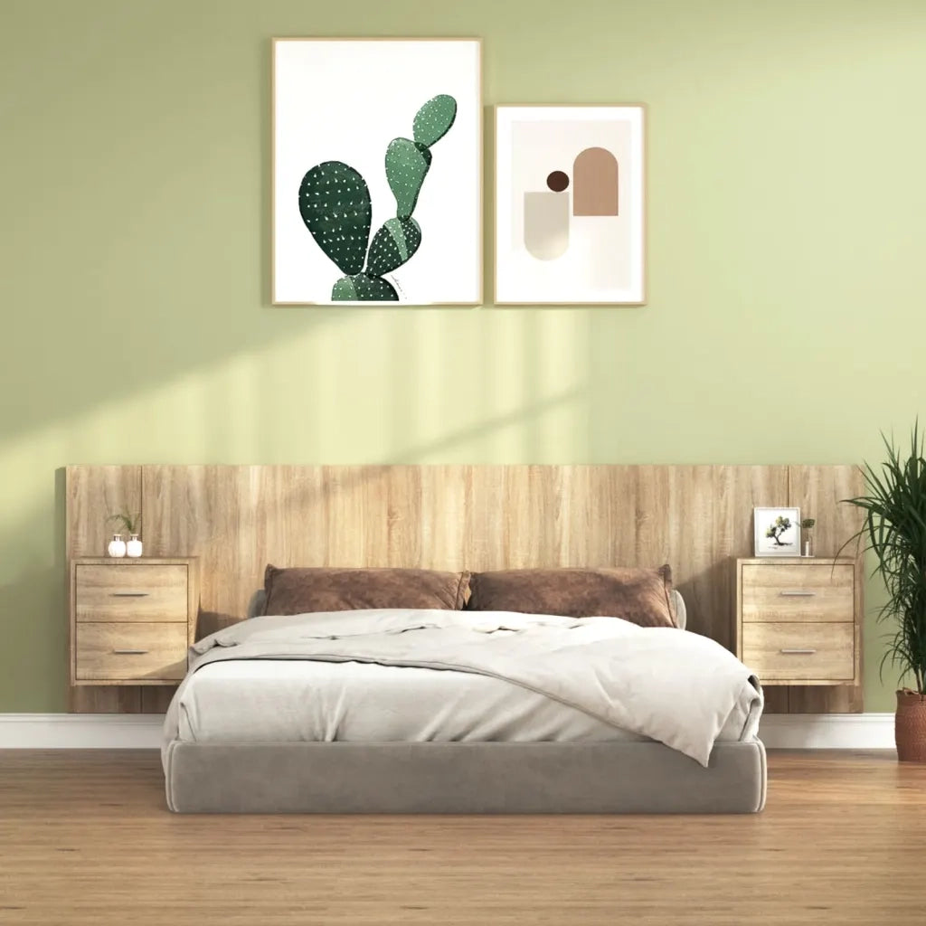 Testiera Letto con Comodini in Legno Multistrato Rovere Sonoma 3115710