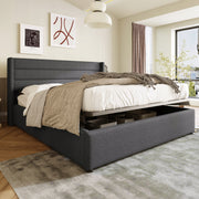 Letto imbottito 180x200 - Xylo - Grigio, struttura idraulica