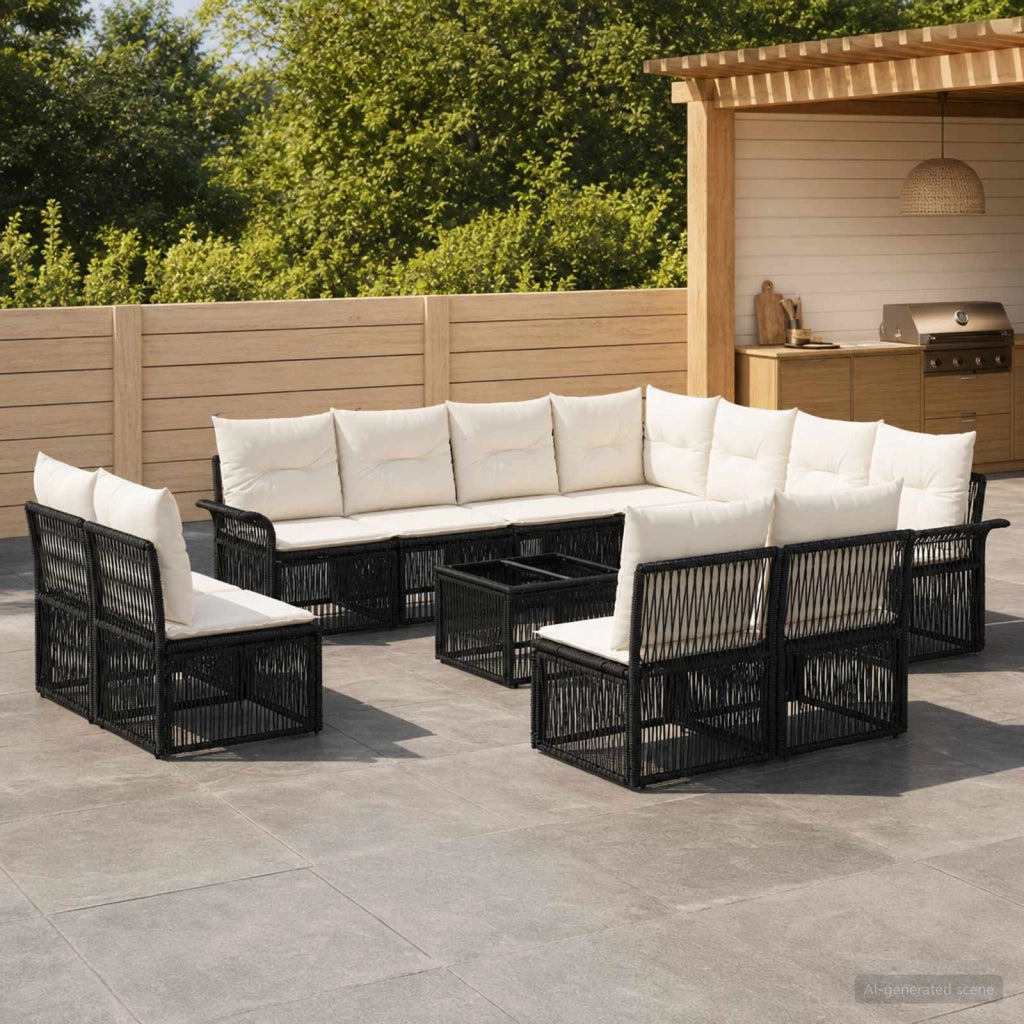Set Divano da Giardino 12 pz Nero polyrattan 3434866