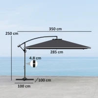 Ombrellone da Giardino a Braccio 2.8x3.8 m Girevole a 360° e Inclinabile, Apertura a Manovella, Grigio