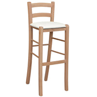 Sgabello alto legno noce chiaro con schienale h 80 cm seduta similpelle crema