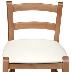 Sgabello alto legno noce chiaro con schienale h 80 cm seduta similpelle crema