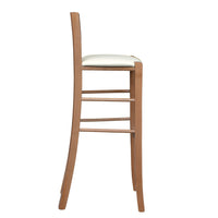 Sgabello alto legno noce chiaro con schienale h 80 cm seduta similpelle crema
