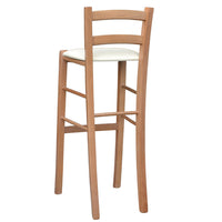 Sgabello alto legno noce chiaro con schienale h 80 cm seduta similpelle crema